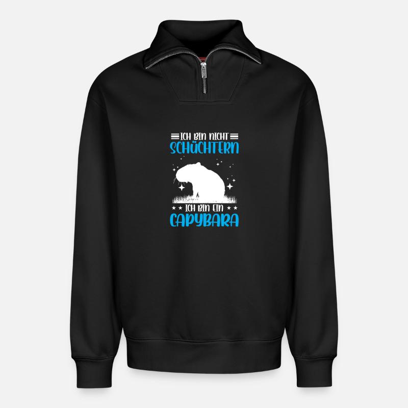 Capybara pas timide capybara - Sweat unisexe décontracté en coton biologique à demi-zip – de SPREAD - noir