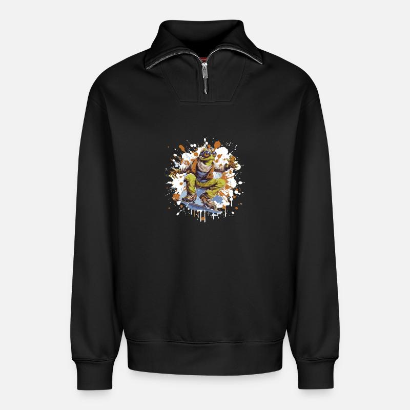 Frosch Snowboard - Relaxed Unisex Organic Half Zip Sweatshirt – von SPREAD - Schwarz