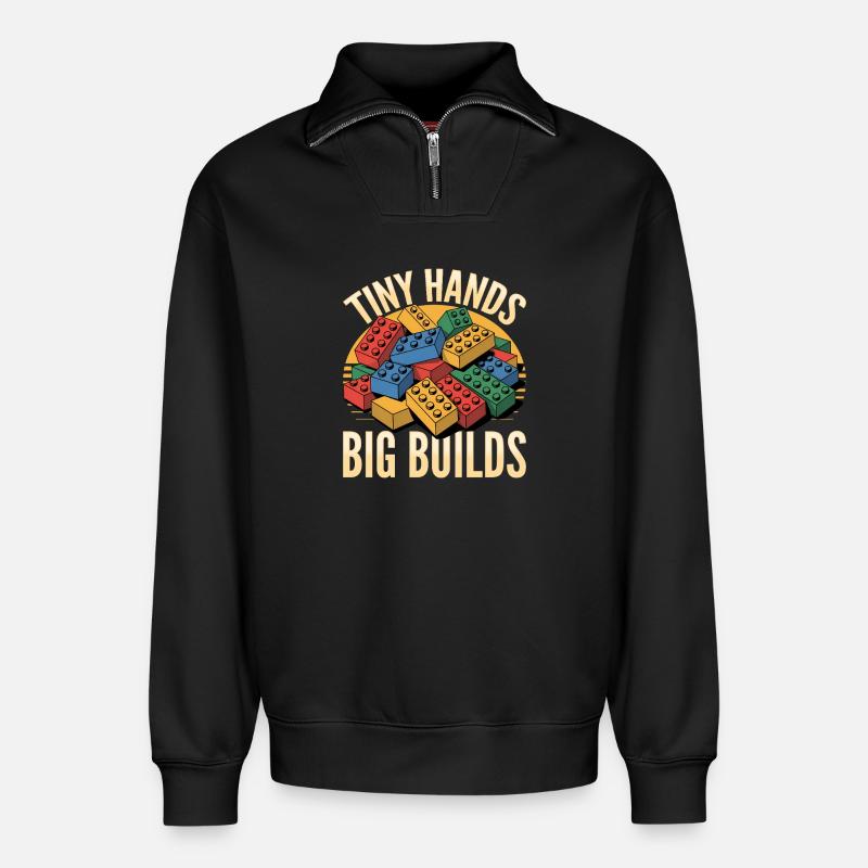 Building Blocks Kids Brick Builder - Relaxed Unisex Organic Half Zip Sweatshirt – von SPREAD - Schwarz