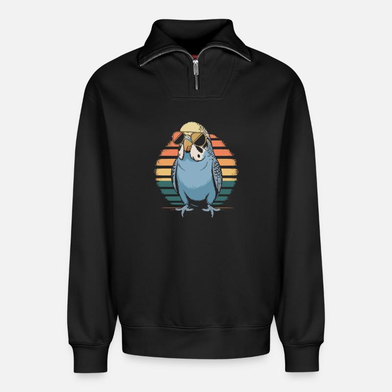 Budgerigar - Relaxed Unisex Organic Half Zip Sweatshirt – by SPREAD - black