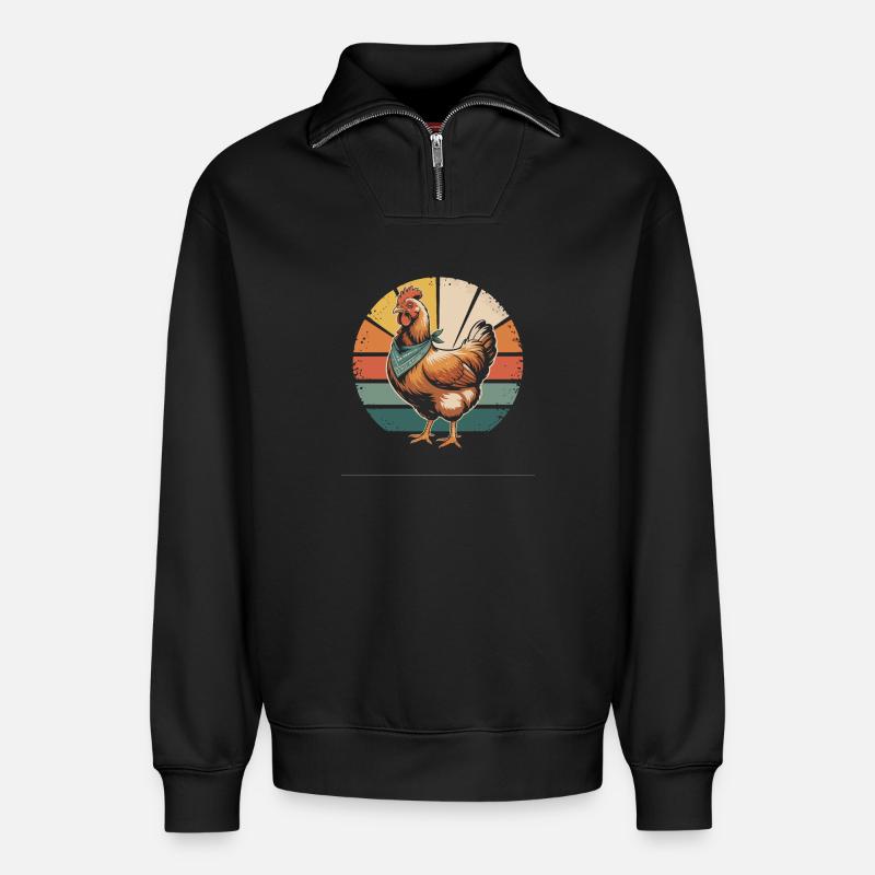Hühner Huhn - Relaxed Unisex Organic Half Zip Sweatshirt – von SPREAD - Schwarz