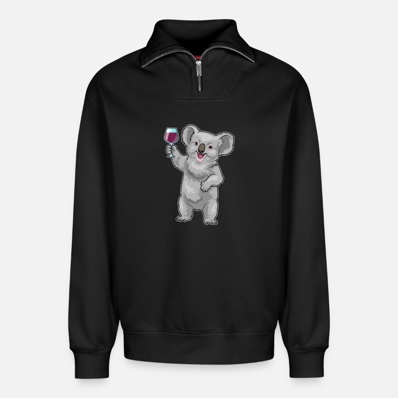 Koala Rotwein - Relaxed Unisex Organic Half Zip Sweatshirt – von SPREAD - Schwarz