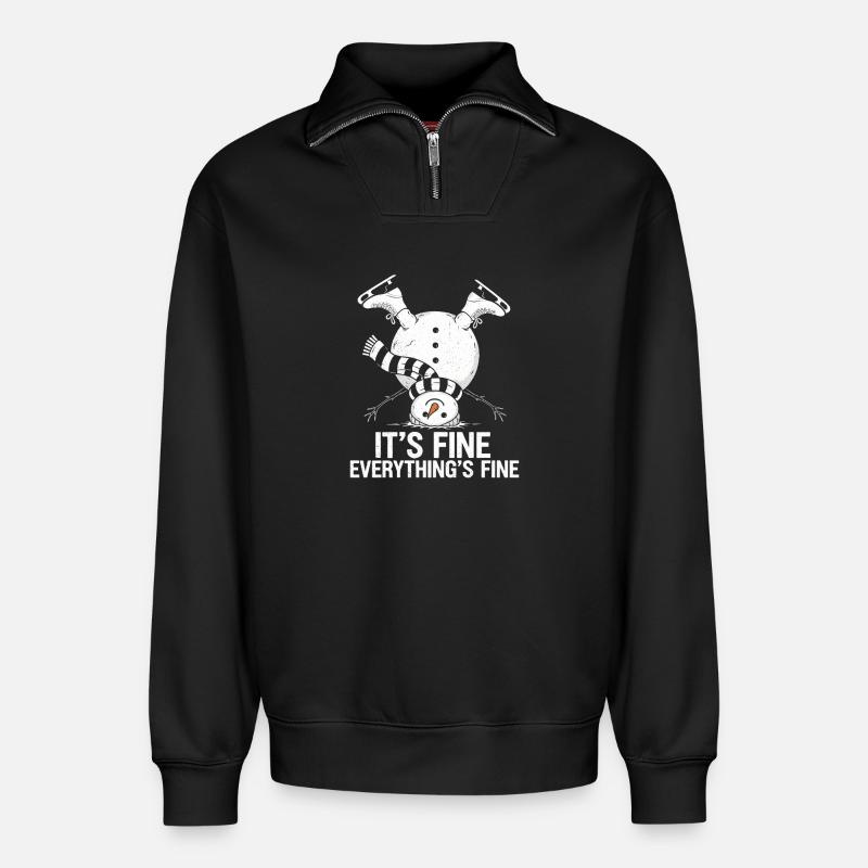 Upside-Down Snowman Saying - Relaxed Unisex Organic Half Zip Sweatshirt – by SPREAD - black