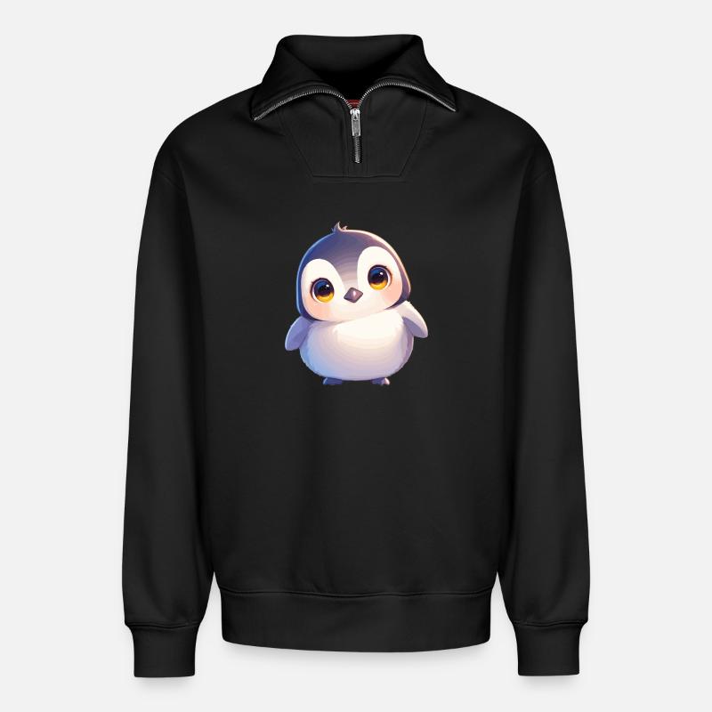 Pingouins Pingouin - Sweat unisexe décontracté en coton biologique à demi-zip – de SPREAD - noir