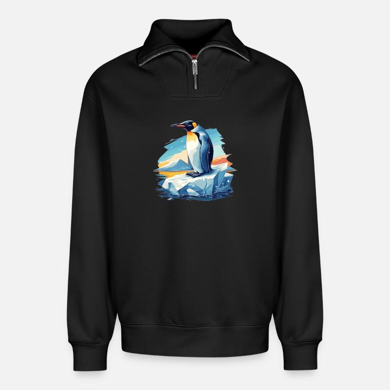 Pingouins Pingouin - Sweat unisexe décontracté en coton biologique à demi-zip – de SPREAD - noir