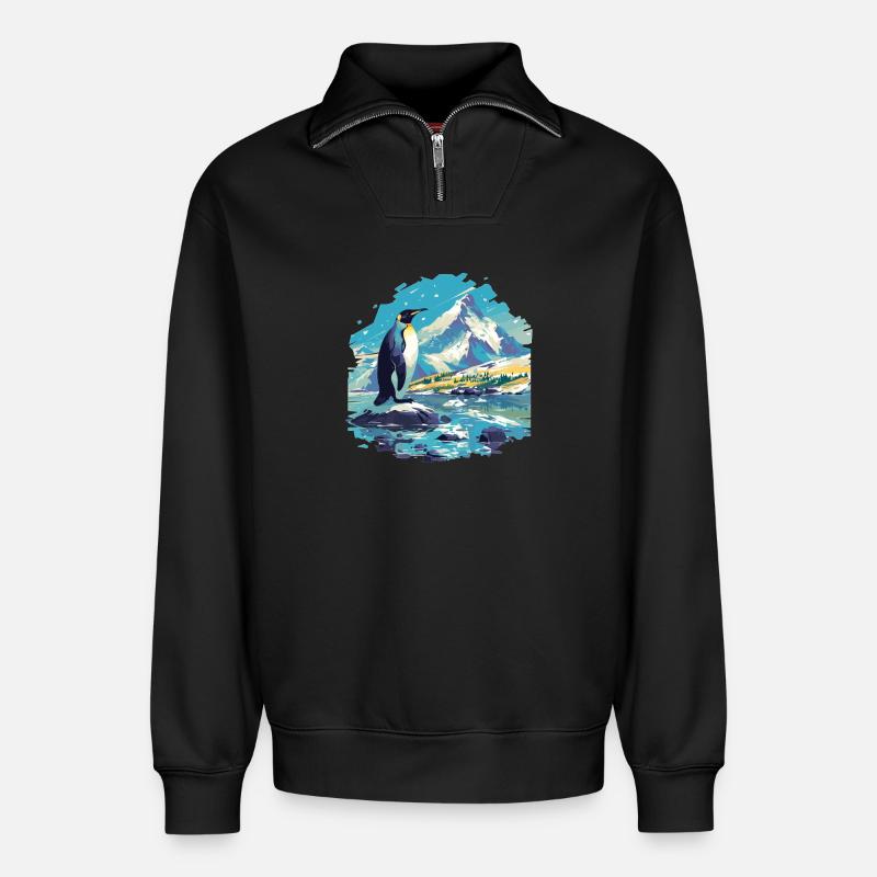 Penguins Penguin - Relaxed Unisex Organic Half Zip Sweatshirt – by SPREAD - black