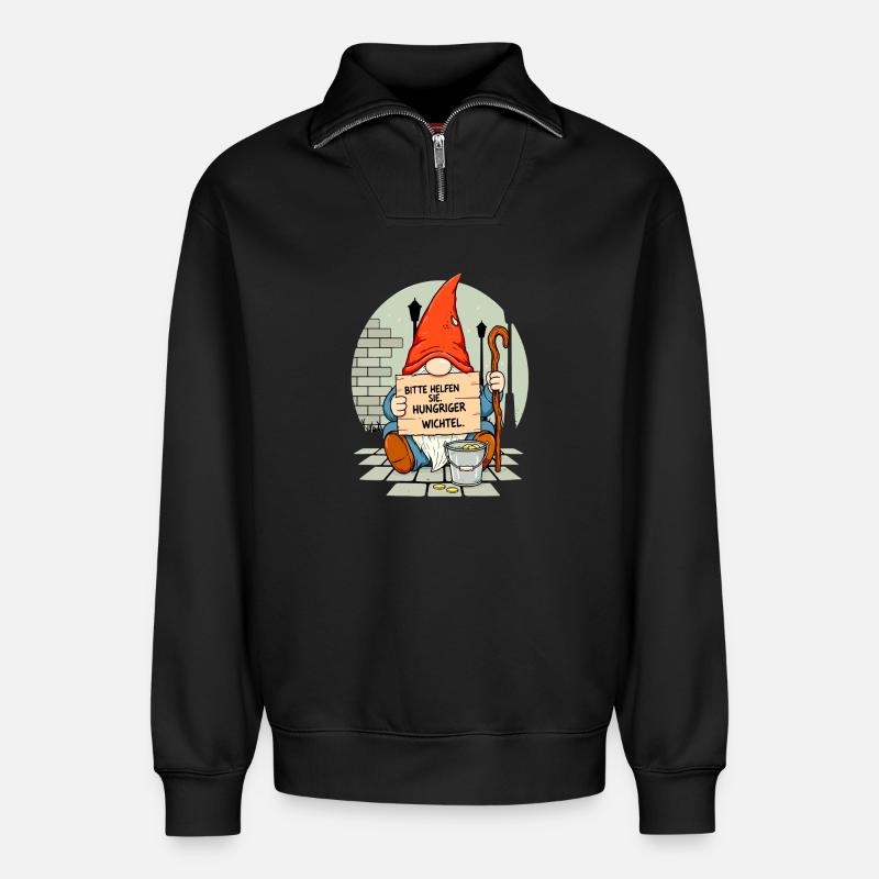 Hungeriger Wichtel | Bitte Helfen Sie Gnome  - Relaxed Unisex Organic Half Zip Sweatshirt – von SPREAD - Schwarz