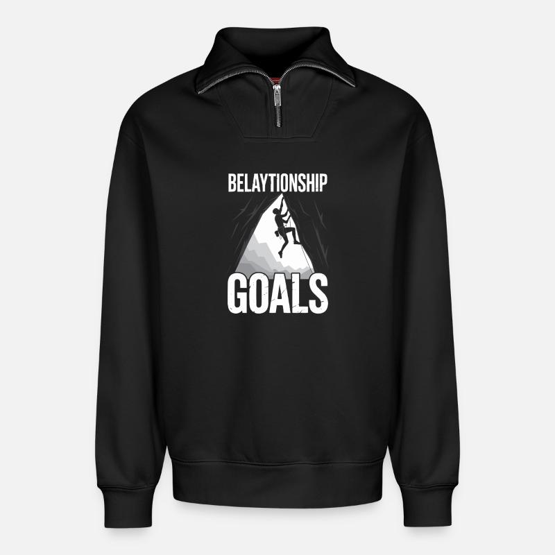 Klettern Bergsteigen Karabiner Bouldern - Relaxed Unisex Organic Half Zip Sweatshirt – von SPREAD - Schwarz
