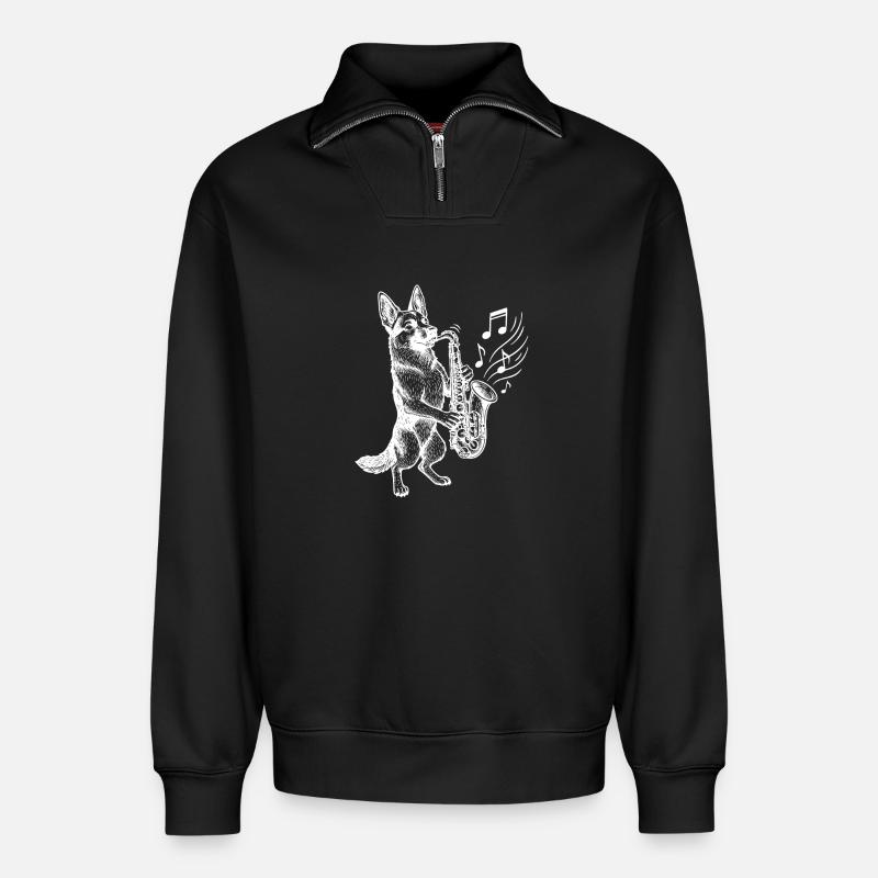 Deutscher Schäferhund Saxophon Art Hund - Relaxed Unisex Organic Half Zip Sweatshirt – von SPREAD - Schwarz