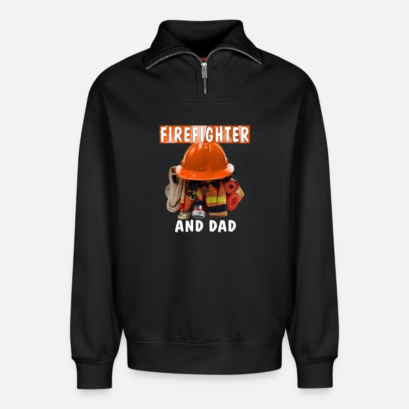 FIREFIGHTER AND DAD - Relaxed Unisex Organic Half Zip Sweatshirt – von SPREAD - Schwarz
