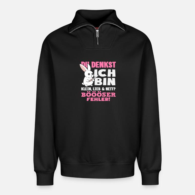 Böser Fehler Kleine Hase - Relaxed Unisex Organic Half Zip Sweatshirt – von SPREAD - Schwarz