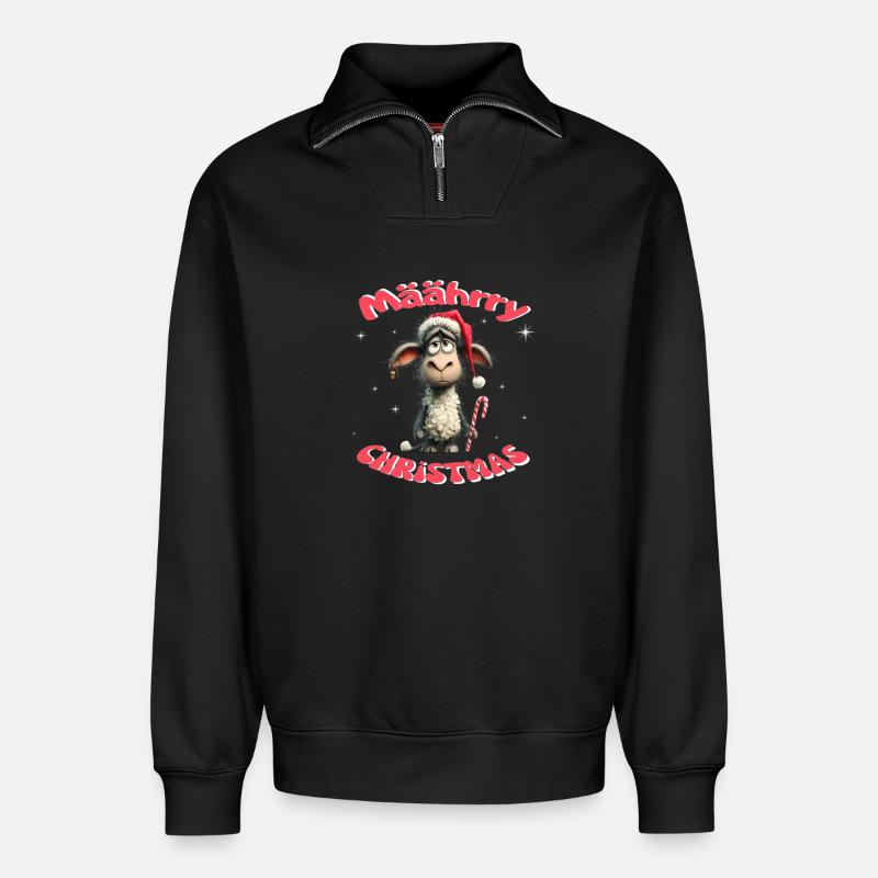 Mäährry Christmas Schäfchen - Relaxed Unisex Organic Half Zip Sweatshirt – von SPREAD - Schwarz