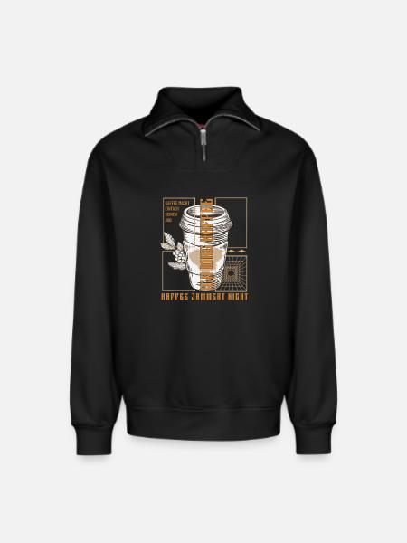 Coffee just does its job retro - Relaxed Unisex Organic Half Zip Sweatshirt – by SPREAD - black