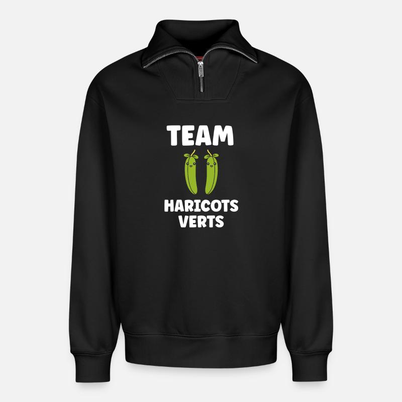 French bean - Relaxed Unisex Organic Half Zip Sweatshirt – by SPREAD - black