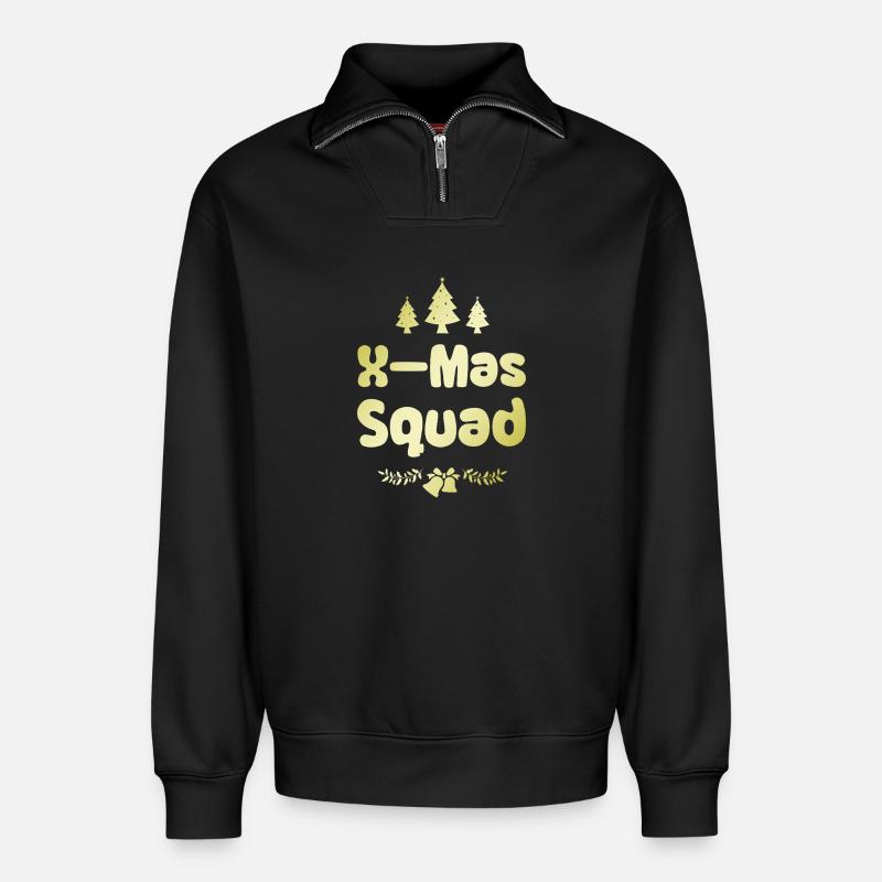 X-Mas Squad - Relaxed Unisex Organic Half Zip Sweatshirt – by SPREAD - black