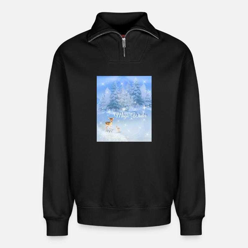 Magic Winter | Enchanting Christmas Design - Relaxed Unisex Organic Half Zip Sweatshirt – von SPREAD - Schwarz