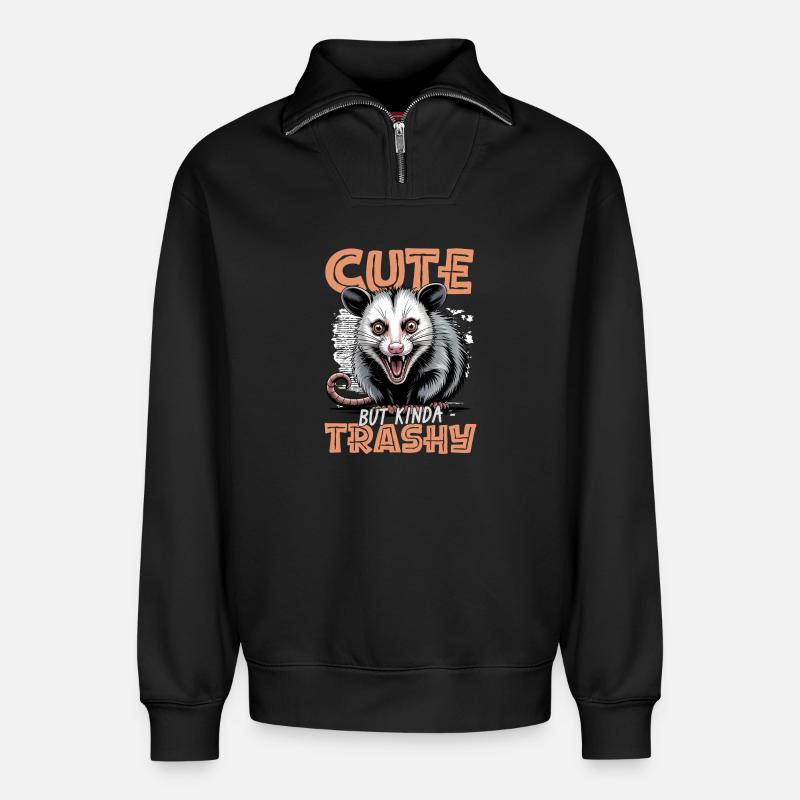 Funny Opossum - Relaxed Unisex Organic Half Zip Sweatshirt – von SPREAD - Schwarz