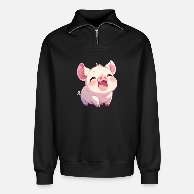 Schweine Schwein - Relaxed Unisex Organic Half Zip Sweatshirt – von SPREAD - Schwarz