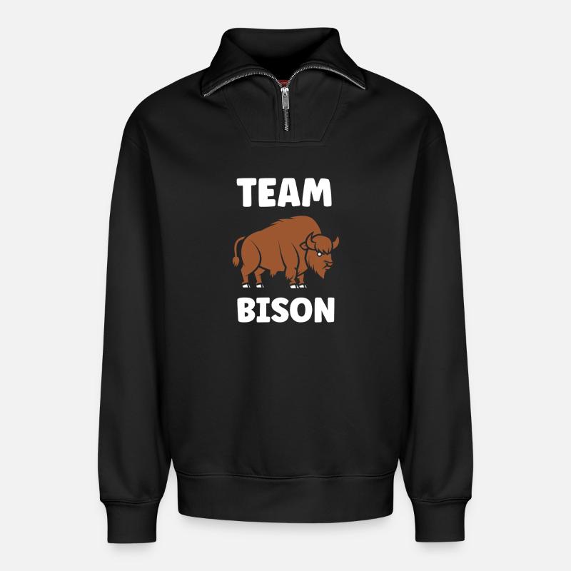 Bison - Relaxed Unisex Organic Half Zip Sweatshirt – von SPREAD - Schwarz