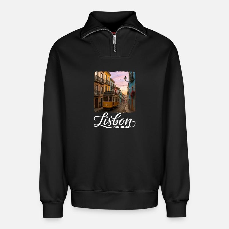 Lissabon - Relaxed Unisex Organic Half Zip Sweatshirt – von SPREAD - Schwarz