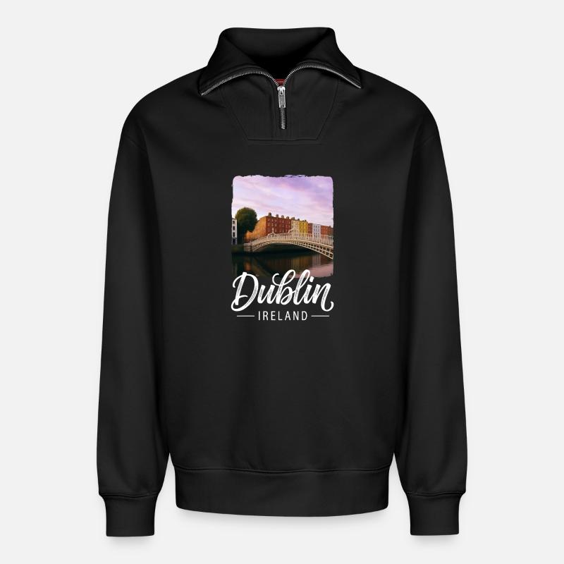 Dublin - Sweat unisexe décontracté en coton biologique à demi-zip – de SPREAD - noir