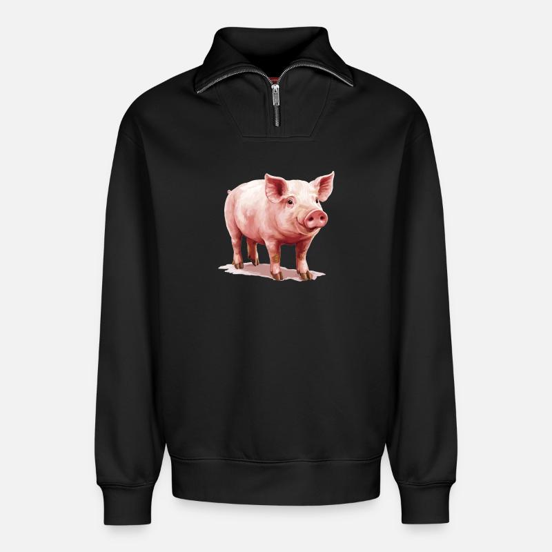 Cochon Cochon - Sweat unisexe décontracté en coton biologique à demi-zip – de SPREAD - noir