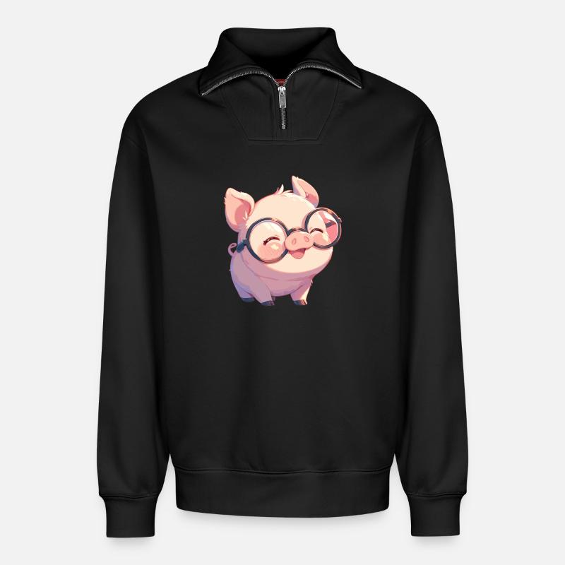 Cochon Cochon - Sweat unisexe décontracté en coton biologique à demi-zip – de SPREAD - noir