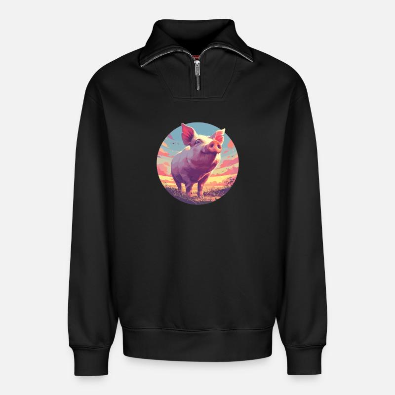 Schweine Schwein - Relaxed Unisex Organic Half Zip Sweatshirt – von SPREAD - Schwarz
