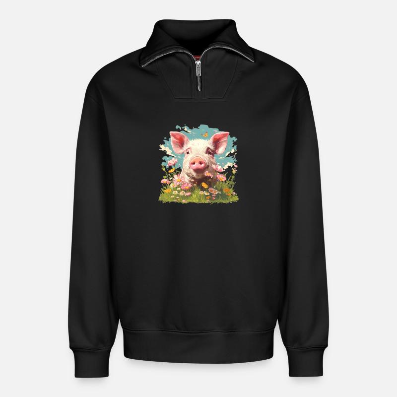 Schweine Schwein - Relaxed Unisex Organic Half Zip Sweatshirt – von SPREAD - Schwarz