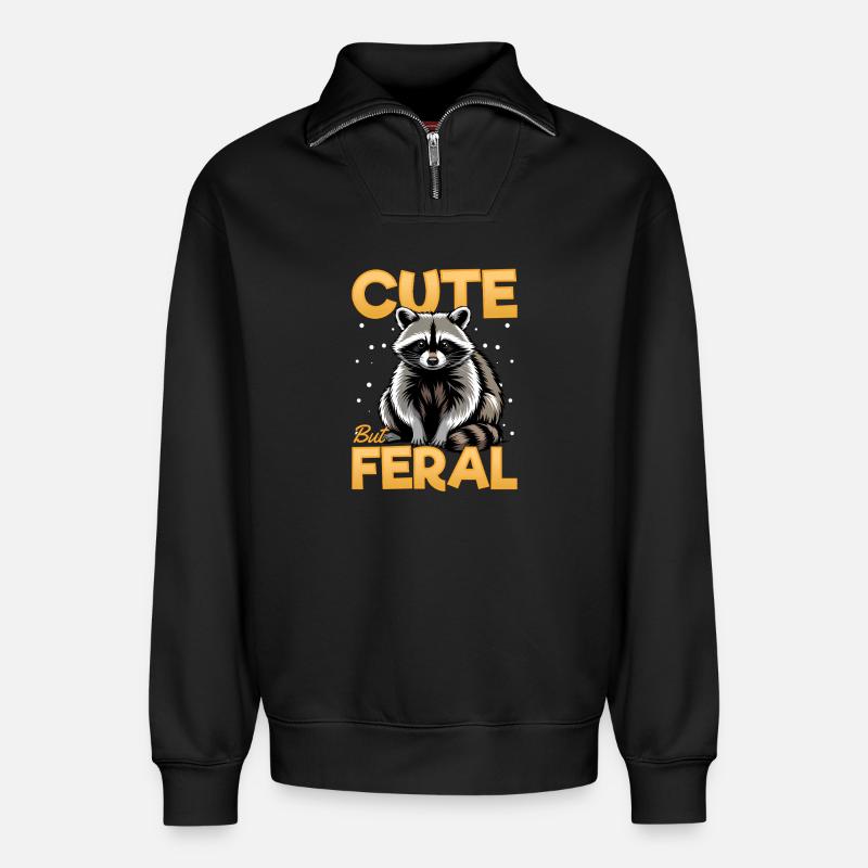 Funny Raccoon - Relaxed Unisex Organic Half Zip Sweatshirt – von SPREAD - Schwarz