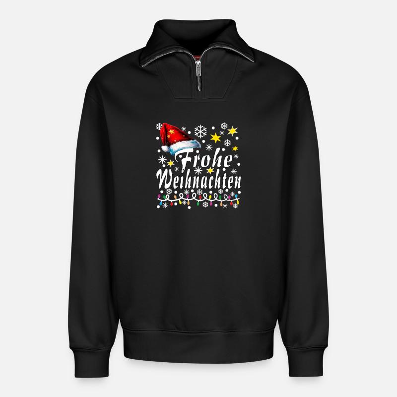 Frohe Weinachten - Relaxed Unisex Organic Half Zip Sweatshirt – von SPREAD - Schwarz