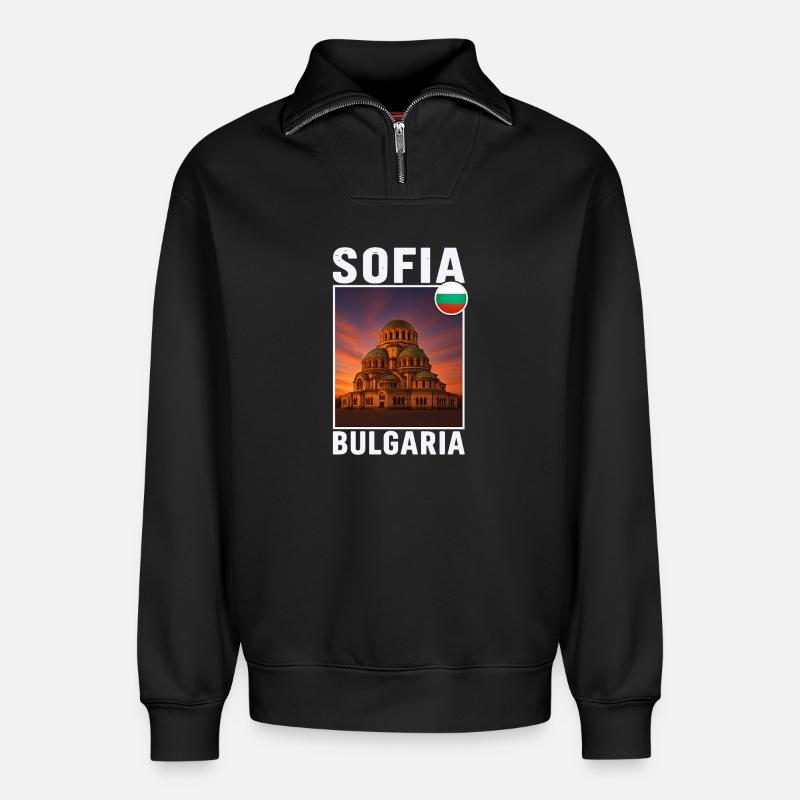 Sofia Bulgarien - Relaxed Unisex Organic Half Zip Sweatshirt – von SPREAD - Schwarz