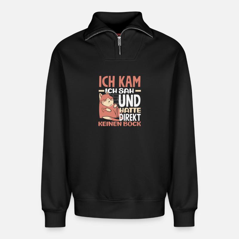 Chat drôle sans motivation - Sweat unisexe décontracté en coton biologique à demi-zip – de SPREAD - noir