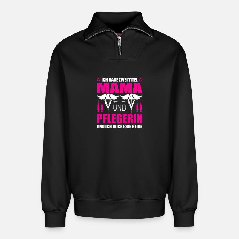 Mama und Pflegerin - Relaxed Unisex Organic Half Zip Sweatshirt – von SPREAD - Schwarz