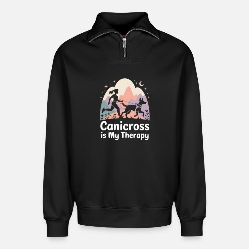 Canicross - Relaxed Unisex Organic Half Zip Sweatshirt – von SPREAD - Schwarz
