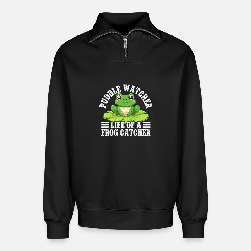Frog Catcher Puddle Watcher Frog - Relaxed Unisex Organic Half Zip Sweatshirt – von SPREAD - Schwarz