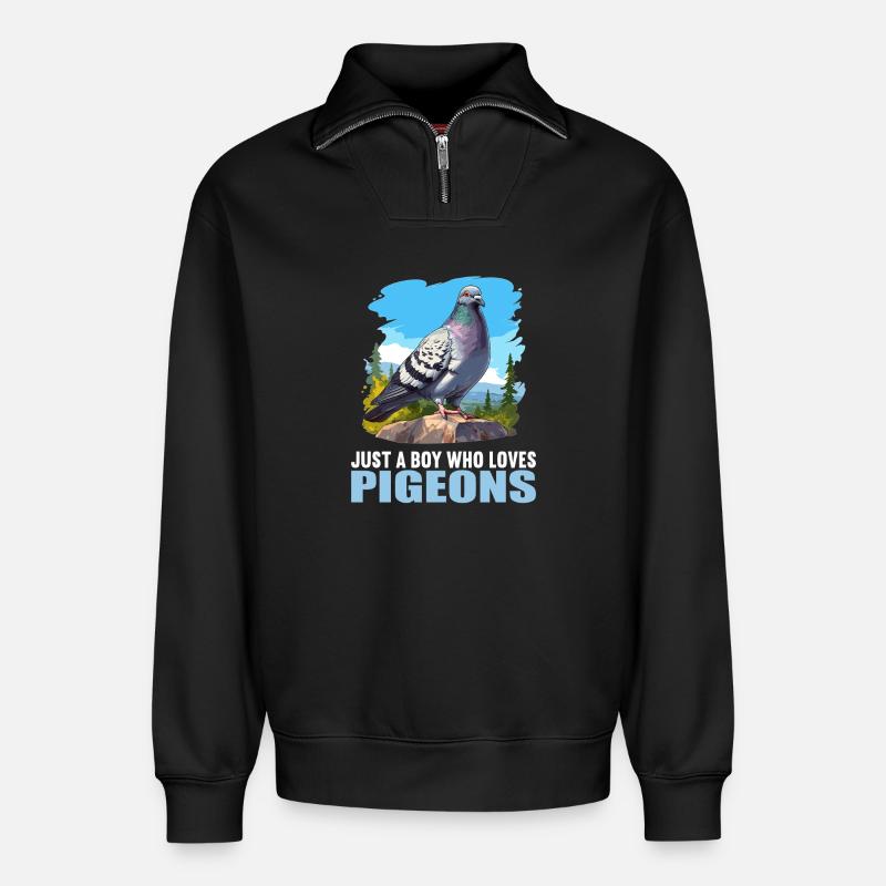 Pigeons Pigeon - Relaxed Unisex Organic Half Zip Sweatshirt – by SPREAD - black