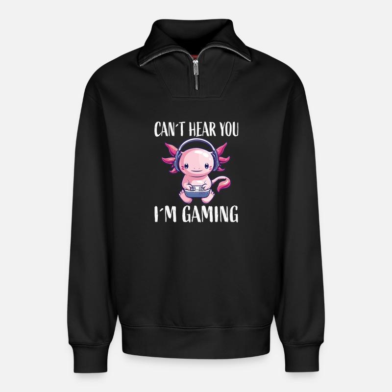 Gaming Axolotl mit Kopfhörer - Relaxed Unisex Organic Half Zip Sweatshirt – von SPREAD - Schwarz