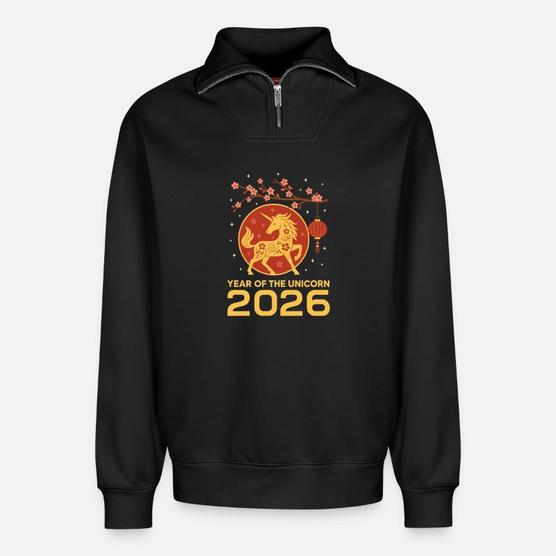 Unicorn 2026 - Relaxed Unisex Organic Half Zip Sweatshirt – von SPREAD - Schwarz