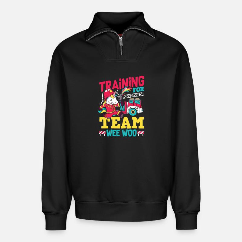 Wee Woo Squad Fire Tiny Feuerwehrmann - Relaxed Unisex Organic Half Zip Sweatshirt – von SPREAD - Schwarz