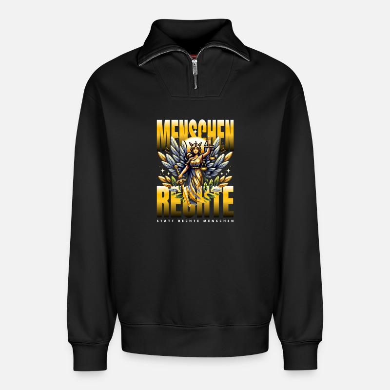 Menschenrechte Statt Rechte Menschen Statement - Relaxed Unisex Organic Half Zip Sweatshirt – von SPREAD - Schwarz
