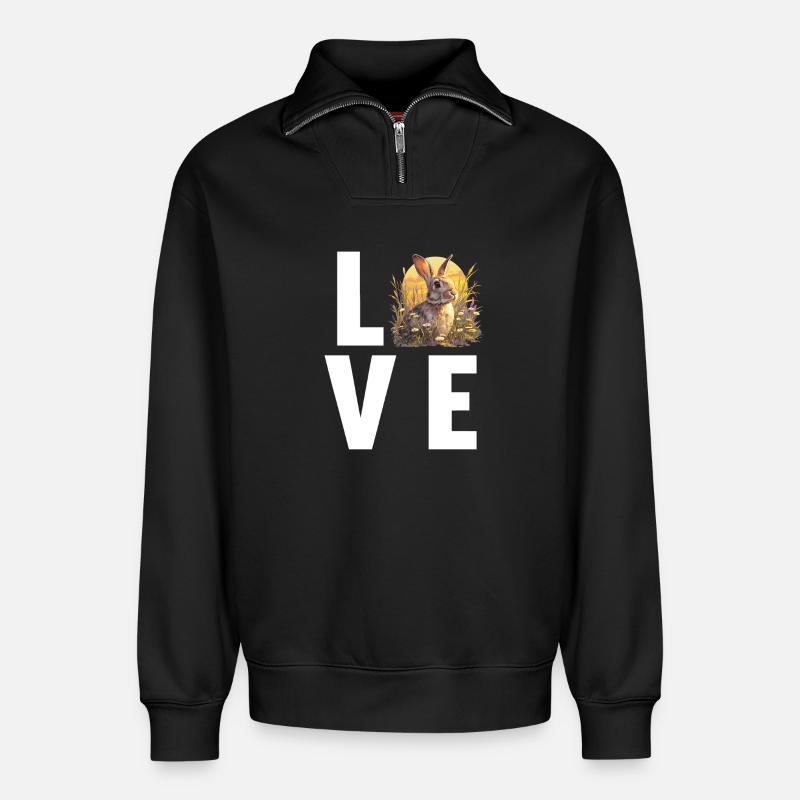 Hasen Hase - Relaxed Unisex Organic Half Zip Sweatshirt – von SPREAD - Schwarz