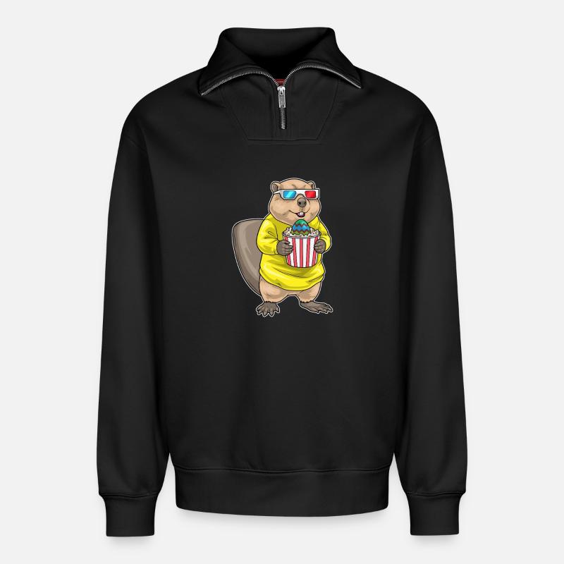 Beaver Easter Cinema - Relaxed Unisex Organic Half Zip Sweatshirt – by SPREAD - black