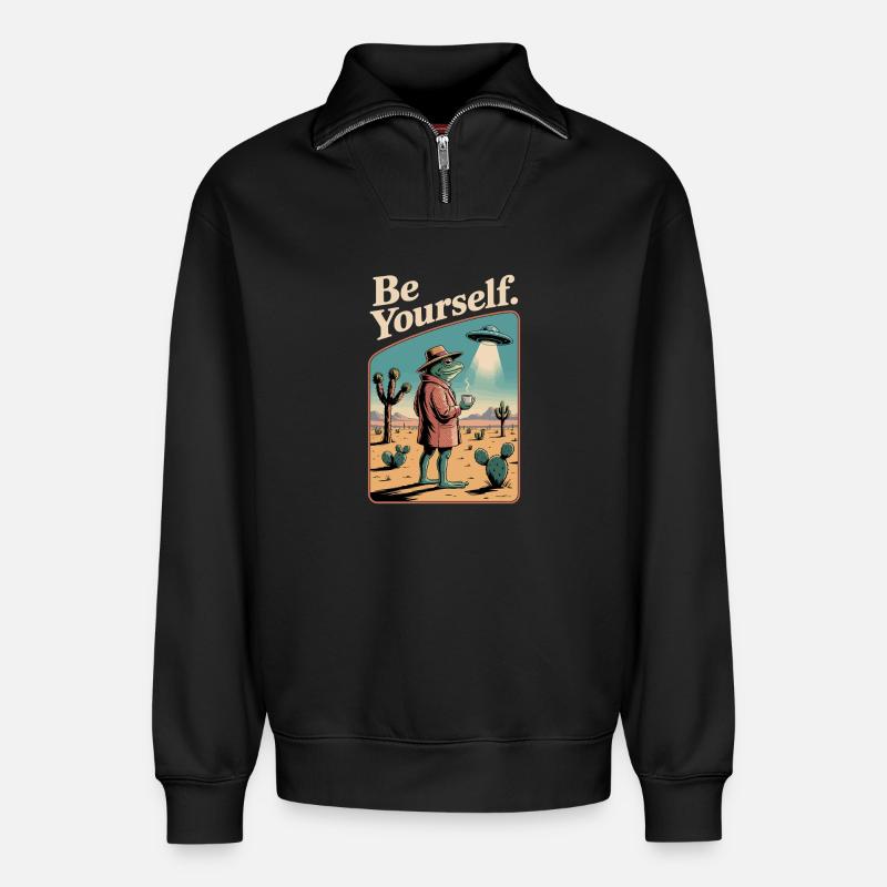 Be Yourself Cool Toad - Relaxed Unisex Organic Half Zip Sweatshirt – by SPREAD - black