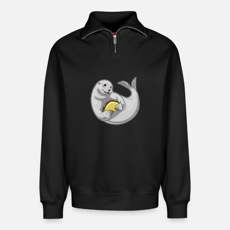 Taco des phoques - Sweat unisexe décontracté en coton biologique à demi-zip – de SPREAD - noir