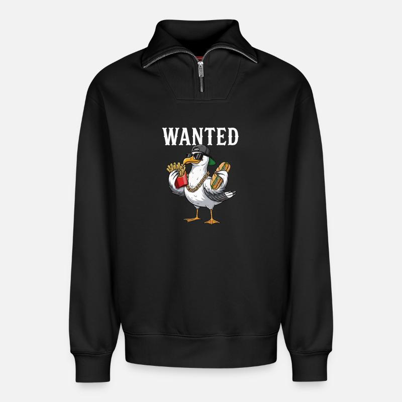 Gesuchte Möwe Mit Pommes Und Fischbrötchen - Relaxed Unisex Organic Half Zip Sweatshirt – von SPREAD - Schwarz