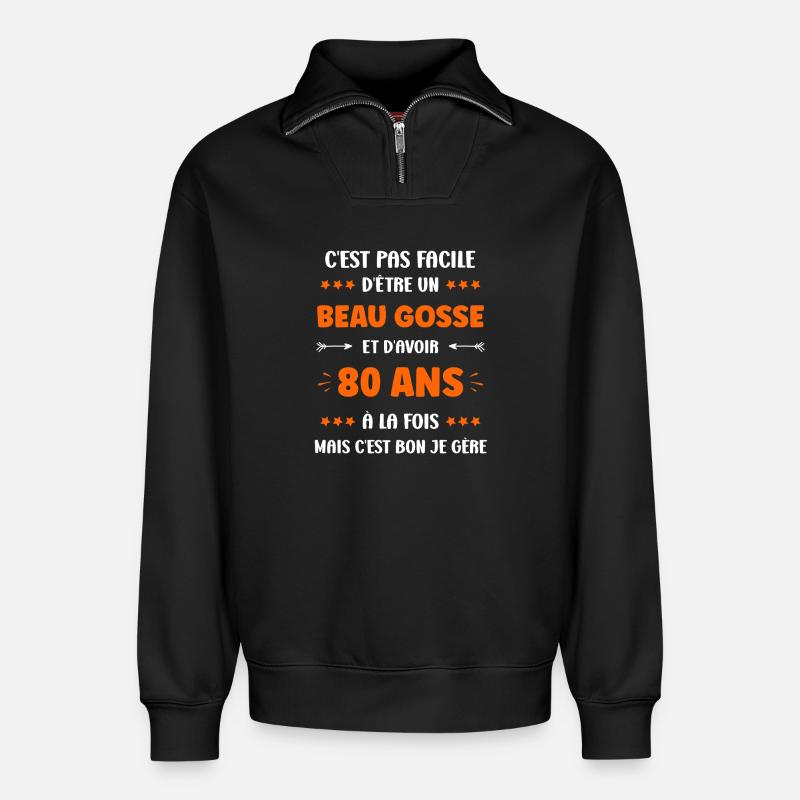 80 ans - Sweat unisexe décontracté en coton biologique à demi-zip – de SPREAD - noir