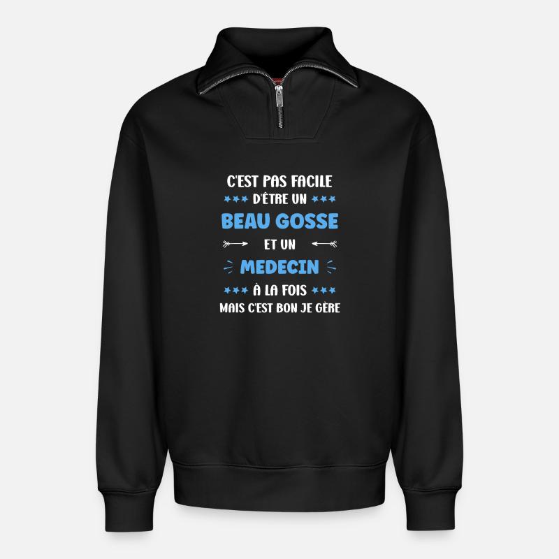 Medecin - Sweat unisexe décontracté en coton biologique à demi-zip – de SPREAD - noir