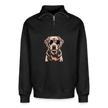 Brauner Labrador  - Relaxed Unisex Organic Half Zip Sweatshirt – von SPREAD - Schwarz - Vorne
