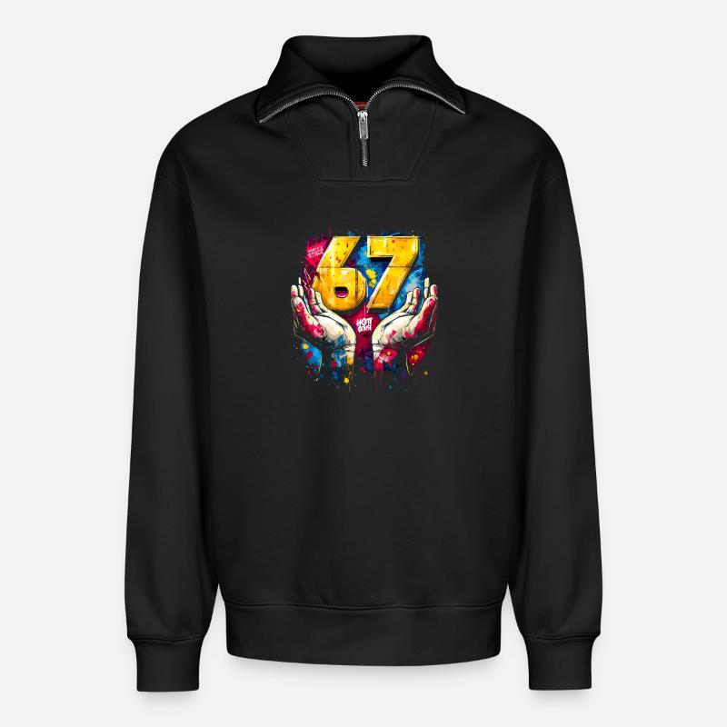 6 7 Graffiti Meme - Relaxed Unisex Organic Half Zip Sweatshirt – von SPREAD - Schwarz